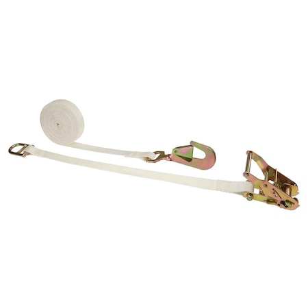 Us Cargo Control 1" x 15' White Tent Ratchet Strap w/ Twisted Snap Hook & Double D-Ring 2615DDRTSH-WHT
